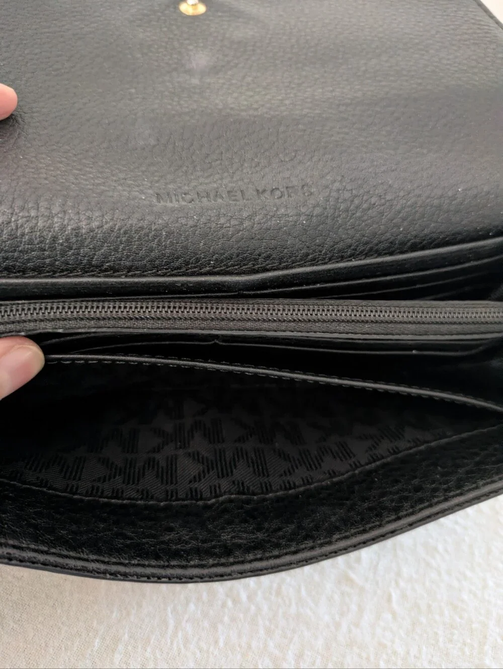 Michael Kors Black Leather Fulton Continental Wallet with Gold MK Emblem